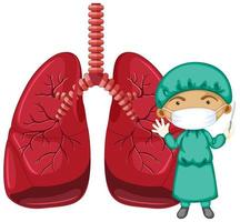 Lungs with a doctor wearing mask cartoon character vector