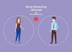 campaña de distanciamiento social para covid 19 con pareja de empresarios vector