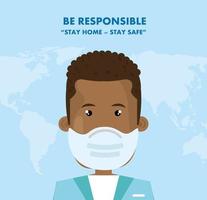 campaign of be responsible stay at home with paramedic using face mask vector