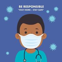 campaign of be responsible stay at home with paramedic using face mask vector