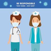campaign of be responsible stay at home with group nurses vector