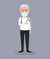 old doctor male using face mask with stethoscope vector