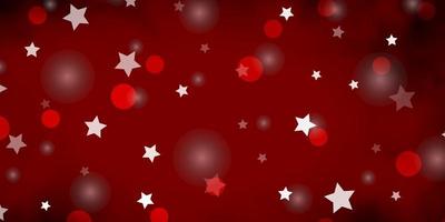 Dark Red vector background with circles, stars.