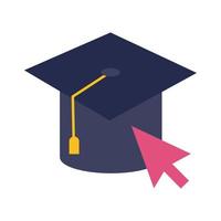 sombrero de graduación y flecha del mouse educación en línea estilo plano vector