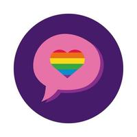 speech bubble with heart gay pride block style vector