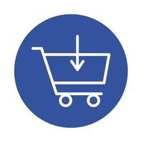 shopping cart market with arrow down block style vector