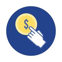 coin money dollar with hand cursor block and flat style icon vector