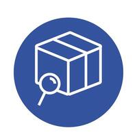 box with magnifying glass delivery service block style vector