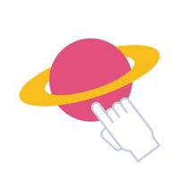 planeta saturno con cursor de mouse estilo plano vector