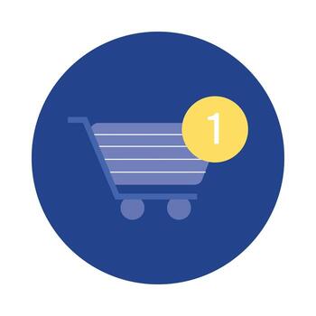 shopping cart trolley with number one block and flat style icon vector