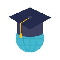 sombrero de graduación con estilo plano en línea de educación planetaria mundial vector