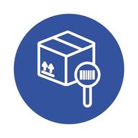 box with magnifying glass and barcode block style vector