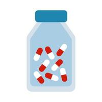 medicamentos de botella médica con cápsulas estilo plano vector