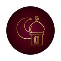 moon night with ramadan temple block gradient style icon vector