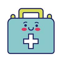 medical kit with cross kawaii line style vector