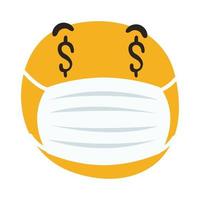 emoji con máscara médica con símbolo de dólares en los ojos estilo de dibujo a mano vector