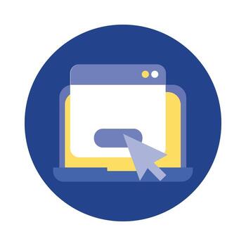 portátil con bloque de plantilla de página web y estilo plano vector