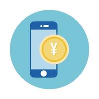 smartphone with coin yen block style vector