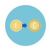 euro and sterling pounds coins block style icon vector