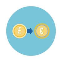 icono de estilo de bloque de monedas de euro y libra esterlina vector