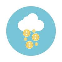 coins money dollars with cloud block style icon vector