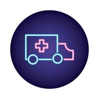 icono de estilo de neón de coche de ambulancia vector