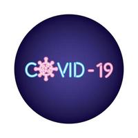 lettering with covid19 virus particle neon style vector