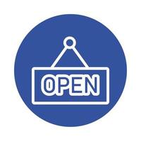 open store label hanging block style vector