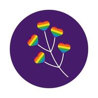 branch with hearts gay pride block style vector