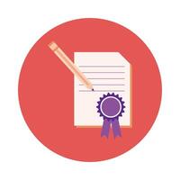 document with medal and pencil block style vector