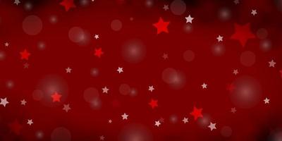 Dark Red vector background with circles, stars.