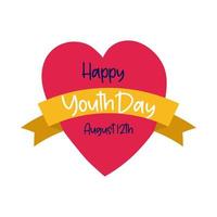 happy youth day lettering in heart flat style vector