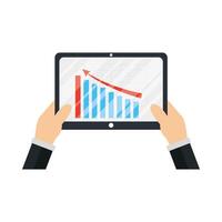 Hands holding tablet with infographic of bar chart vector design