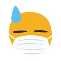 emoji wearing medical mask sweating hand draw style vector