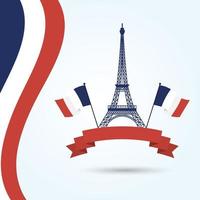 Torre Eiffel con banderas de Francia y diseño vectorial de cinta vector