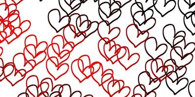 Light Red vector pattern with colorful hearts.