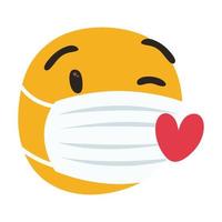 emoji wearing medical mask with hearts hand draw style vector