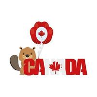 Castor canadiense con globo para el diseño vectorial del feliz día de Canadá vector