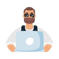 Avatar man with beard glasses and laptop vector design