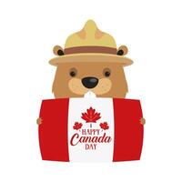 Canadian beaver with hat and Canada flag vector