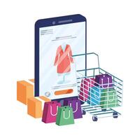 online ecommerce with smartphone and shopping cart vector