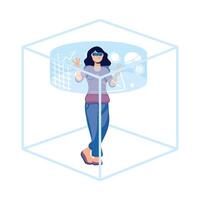 woman using virtual reality tech in interactive display vector