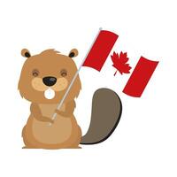 Castor canadiense con bandera para el diseño del vector del feliz día de Canadá