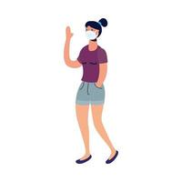 young woman walking using medical mask vector