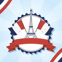 Torre Eiffel con banderas de Francia y diseño vectorial de cinta vector