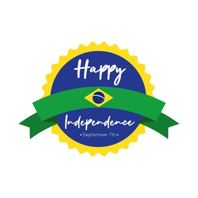 happy independence day brazil card with flag and ribbon frame flat style