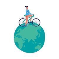 young woman on bicycle on the earth vector