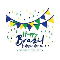 feliz día de la independencia brasil tarjeta con guirnaldas estilo plano vector