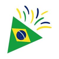 Bandera de Brasil en el icono de estilo plano de corneta de fiesta vector