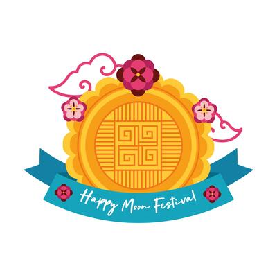 mid autumn festival card with seal lace flat style icon